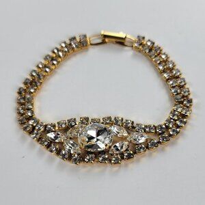 Vintage TRIFARI Gold Tone Clear Rhinestones Statement Tennis Bracelet 7 Inch